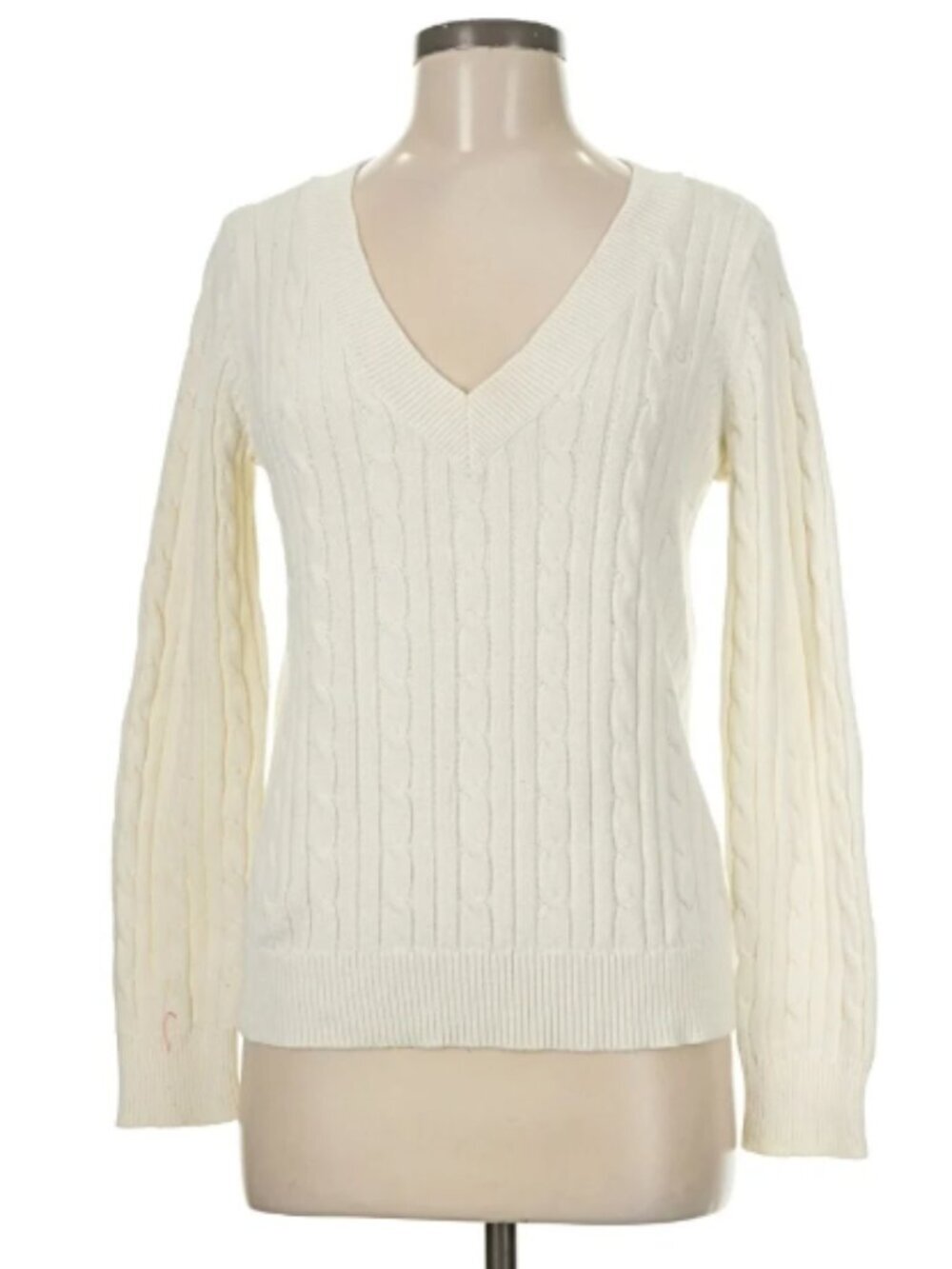 Chaps Women's‎ Size XL V-Neck Sweater Cream White Cableknit 100% Cotton
